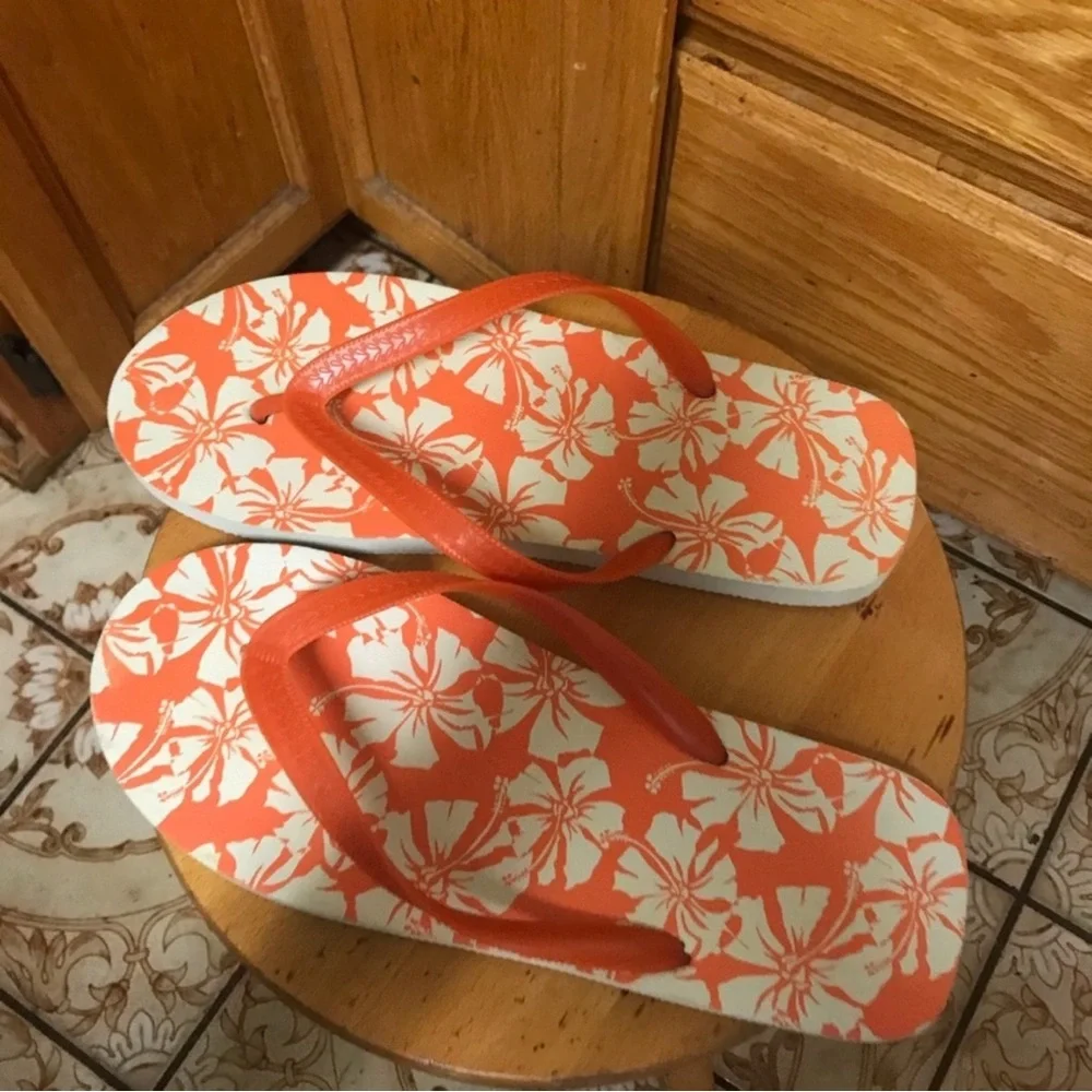 Coral and White Floral Flip Flops